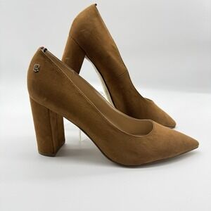 Tommy Hilfiger Abilene Tan Suede Pointed Toe Block Heel Pumps - Size 10M